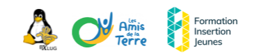 Logos de BXLug, des Amis de la Terre et de FIJ